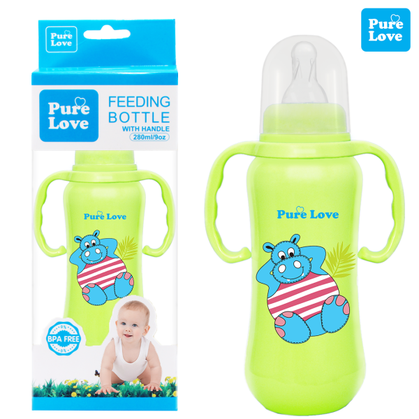 Pure Love Baby Feeding Feeder Bottle Coloured 280ml/9oz - Image 3