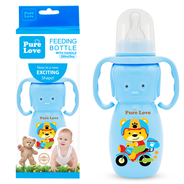 Pure Love Baby Feeding Feeder Bottle Coloured Bear Shaped - 280ml/9oz - Image 2