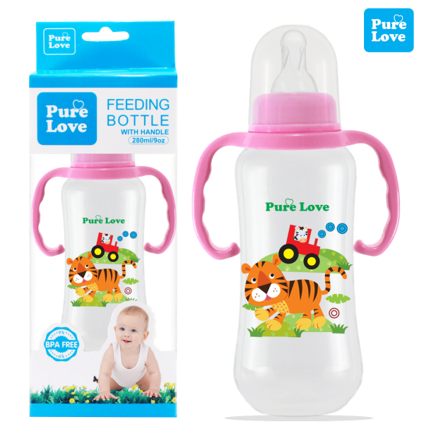 Pure Love Baby Feeding Feeder Bottle Transparent 280ml/9oz - Image 2