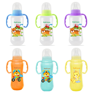 Pack of 6 Pure Love Baby Feeding Feeder Bottles-  Coloured and Transparent- 280ml/9oz (without box)