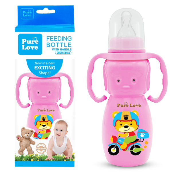 Pure Love Baby Feeding Feeder Bottle Coloured Bear Shaped - 280ml/9oz - Image 4