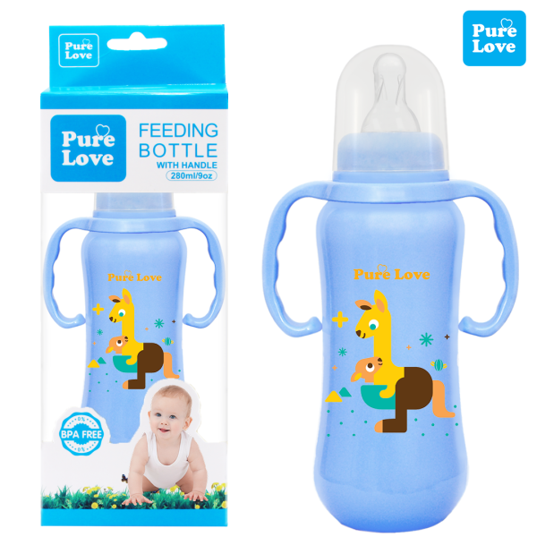 Pure Love Baby Feeding Feeder Bottle Coloured 280ml/9oz - Image 4