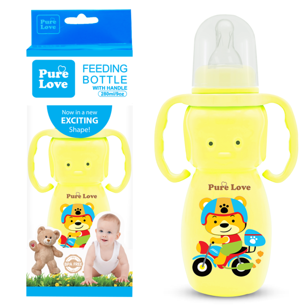 Pure Love Baby Feeding Feeder Bottle Coloured Bear Shaped - 280ml/9oz - Image 3