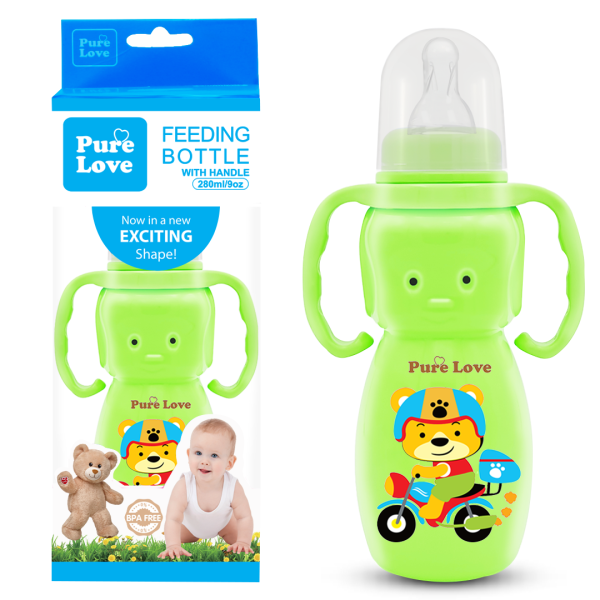 Pure Love Baby Feeding Feeder Bottle Coloured Bear Shaped - 280ml/9oz - Image 5